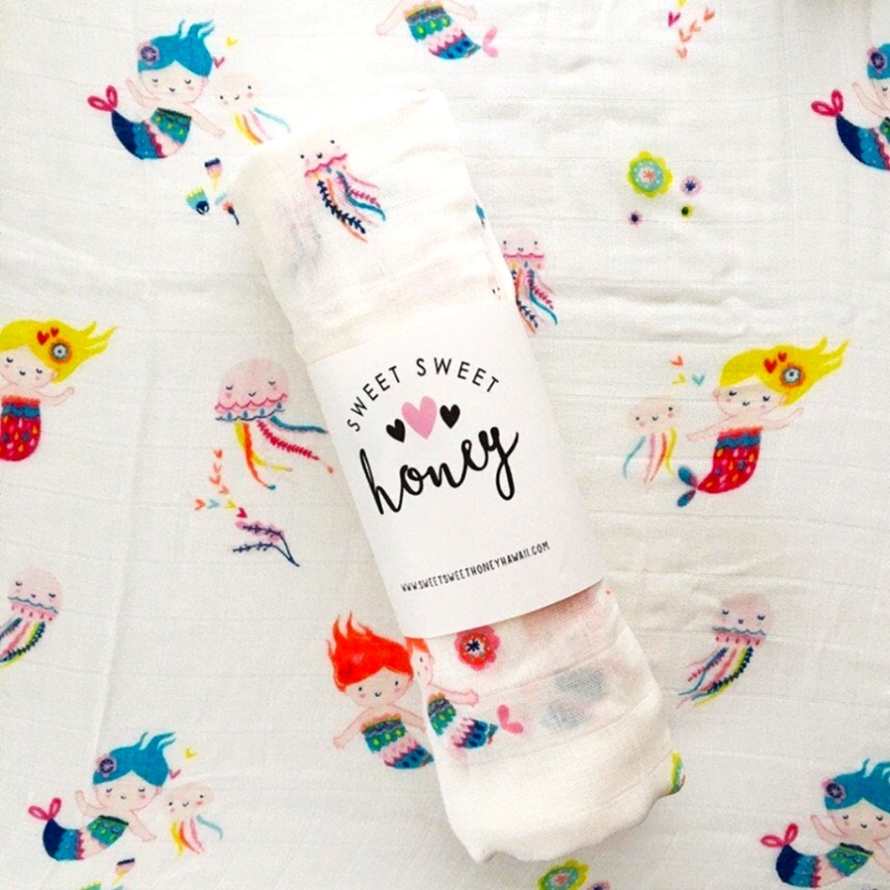 Sweet Sweet Honey Hawaii Mermaid Cotton Muslin Swaddle New